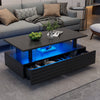 Coffee Table with Storage Rectangle LED Modern Wooden Rectangle Tea Table Black
