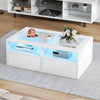 LED Coffee Centre Table with 2 Drawers & Open Storage, Tempered Glass Top, White