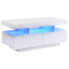 LED Coffee Table with 2 Drawers & Open Shelf, Vertical Ribbed White Centre Table