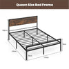Industrial Double Size Bed Frame Metal Platform Bed-Brown
