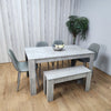 Wooden Grey Dining Table Set with Bench and 4 Grey Chairs Kitchen Room Furniture