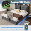 Ottoman Storage Gas Lift Bed Frame Upholstered Bed with LED 5 ft King Size Bed