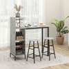 3PCS Bar Table & 2 Stool Industrial Kitchen Dining Set W/ Wine Rack Glass Holder