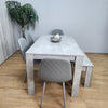 Wooden Grey Dining Table Set with Bench and 4 Grey Chairs Kitchen Room Furniture