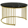 Nesting Coffee Table Set of 2 Marble Effect Side End Table for Living Room Black