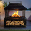Log Burner Fire Pit Chiminea Heater Mesh Surround Steel and Storage Outdoor