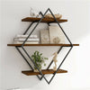 Floating Wall Mounted Display Shelf 3 Tiered Wooden Shelves Black Frame Shelving