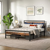 King Bed Frame Industrial Platform Bed Metal Wood Bed Frame with storage