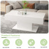 White LED Coffee Table High Gloss Cocktail Table Modern Living Room Rectangle