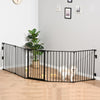 PawHut Pet Safety Gate 5 Panels Playpen Metal Fence w/ Walk Through Door - Black