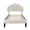 3ft Single Upholstered Bed Frame with Headboard, Solid Wood Slat, Velvet, Beige