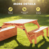 Kids Sand Pit with Lid, Wooden Sandpit with Foldable Picnic Table