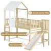 3ft Kids Treehouse Bed High Sleeper with Slide, Roof Design 90x190cm, White+Wood