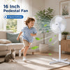 16” Pedestal Fan Stand Fan 3 Speed Adjustable Height Oscillating White UK