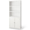 Wooden Tall Bookcase 3-Tier Shelving Storage Cabinet 2 Doors Display Organizer