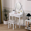 White Dressing Table Set with 5 Drawers Mirror and Stool Makeup Vanity Table