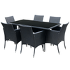 6 Seater Rattan Dining Set with Cushions, Garden Furniture Set, Black