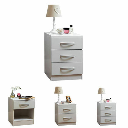 1 2 3 Drawer Bedside Cabinet Chest Wood High Gloss Bedroom Unit White - Quildinc