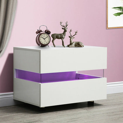 1 Bedside Table with 2 Drawers Cabinets Storage Nightstand Units RGB LED Light - Quildinc