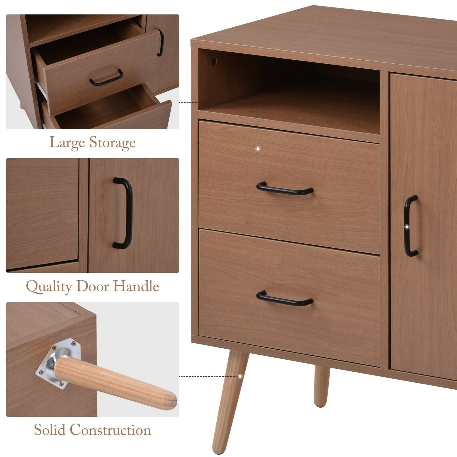 1 Door 2 Drawer Sideboard Storage Cabinet Cupboard Chest For Entryway Hallway - Quildinc