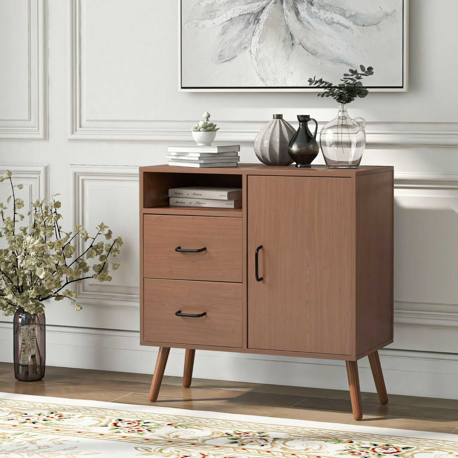 1 Door 2 Drawer Sideboard Storage Cabinet Cupboard Chest For Entryway Hallway - Quildinc