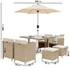 8 Seater Beige Rattan Cube Garden Dining Set with Matching Parasol FTR224