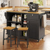 KITCHEN ISLAND ROLLING TROLLEY STORAGE CABINET WITH 2 DRAWERS AND CUPBOARD BLACK