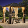 2.5x2.5m Hardtop Gazebo Galvanized Steel Roof w/ Detachable Curtains for Deck