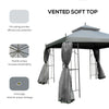 3 x 3(m) Garden Gazebo Double Top Gazebo Canopy w/ Mesh Grey