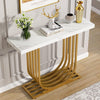 Modern Gold Console Table, 39.37-Inch Faux Marble Entryway Sofa Table for Foyer