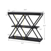 3-Tier Console Table with X-Shaped Metal Frame,Narrow Sofa Table with Shelves