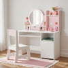 Kids Vanity Table Set LED Mirror Children Safe Wooden Dressing Table Storage