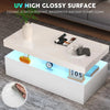 Led Coffee Table With 2 Drawer Storage, High Gloss Coffee Table For Living Room