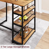 Dining Table Set Bar Table and Upholstered Chair for 2 Kitchen 3 Storage Shelves