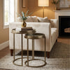 Set of 2 Nesting Round Side Tables- Anitique Silver with Marble Effect Top Tray