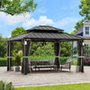 3.6 x 4.3m Hardtop Gazebo Galvanized Steel Double Roof w/ 4 LED Lights,Curtains