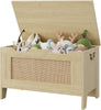 Storage Chest Rattan Toy Chest Wood Storage Bench w/ Safety Hinge Storage Trunk