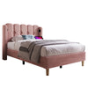 UPHOLSTERED BED 3FT SINGLE BED FRAME WITH WOOD SLATS & WINGED HEADBOARD, PINK