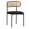 Dining Chairs Set of 4, with Rattan Backrest, Padded Seat & Metal Legs, Black