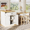 Extendable Dining Bar Table Wooden Kitchen Island with Storage Cabinets, White