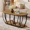 2-Tier Oval Coffee Table Industrial Wooden Center Cocktail Table for Living Room