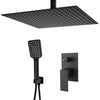 Concealed 2 Way Shower Mixer Square Black 16" Ceiling Shower Head Handset Kit