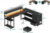 Corner Desk with Drawers, L Shaped Gaming Desk with LED Lights & Power Outlets,