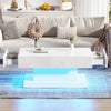 Coffee Table White High Gloss with App Controlled LED & Drawers for Living Room