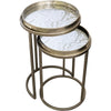 Set of 2 Nesting Round Side Tables- Anitique Silver with Marble Effect Top Tray