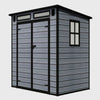 6X4FT Plastic Garden Shed Pent with Floor Window Lockable Door Wood Grain Grey