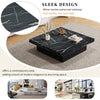 Square Coffee Table w/ 4 Sliding Drawers & Marble Look, 90x90x25cm, Modern Black
