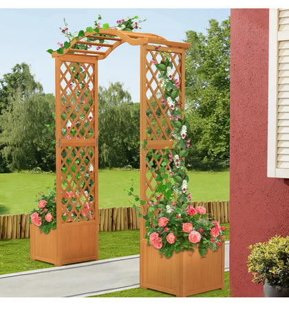 Wooden Garden Arch Large Rose Trellis Pergola Arbour Climbing Decor with Planter