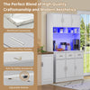 Kitchen Cupboard w/ LED & Power Outlet, Countertop, Tall Kitchen Cabinet, White