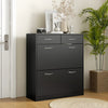 Slim Shoe Cabinet with 2 Flip Drawers for 12 Pairs of Shoes Black
